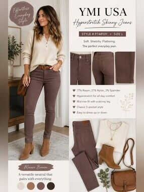 YMI USA Hyperstretch Skinny Jeans Mauve Brown Size L
